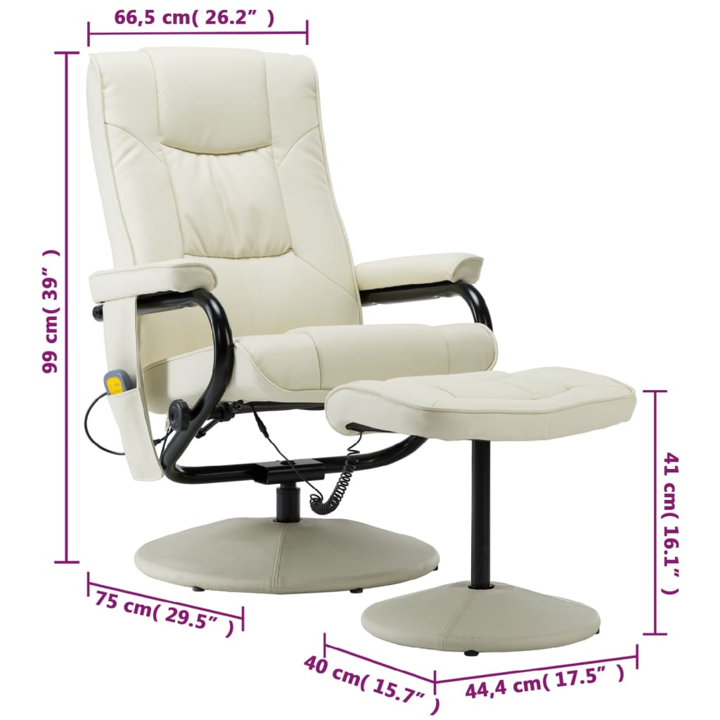 vidaXL Massage Recliner with Ottoman for Home Theater Cinema Faux Leather