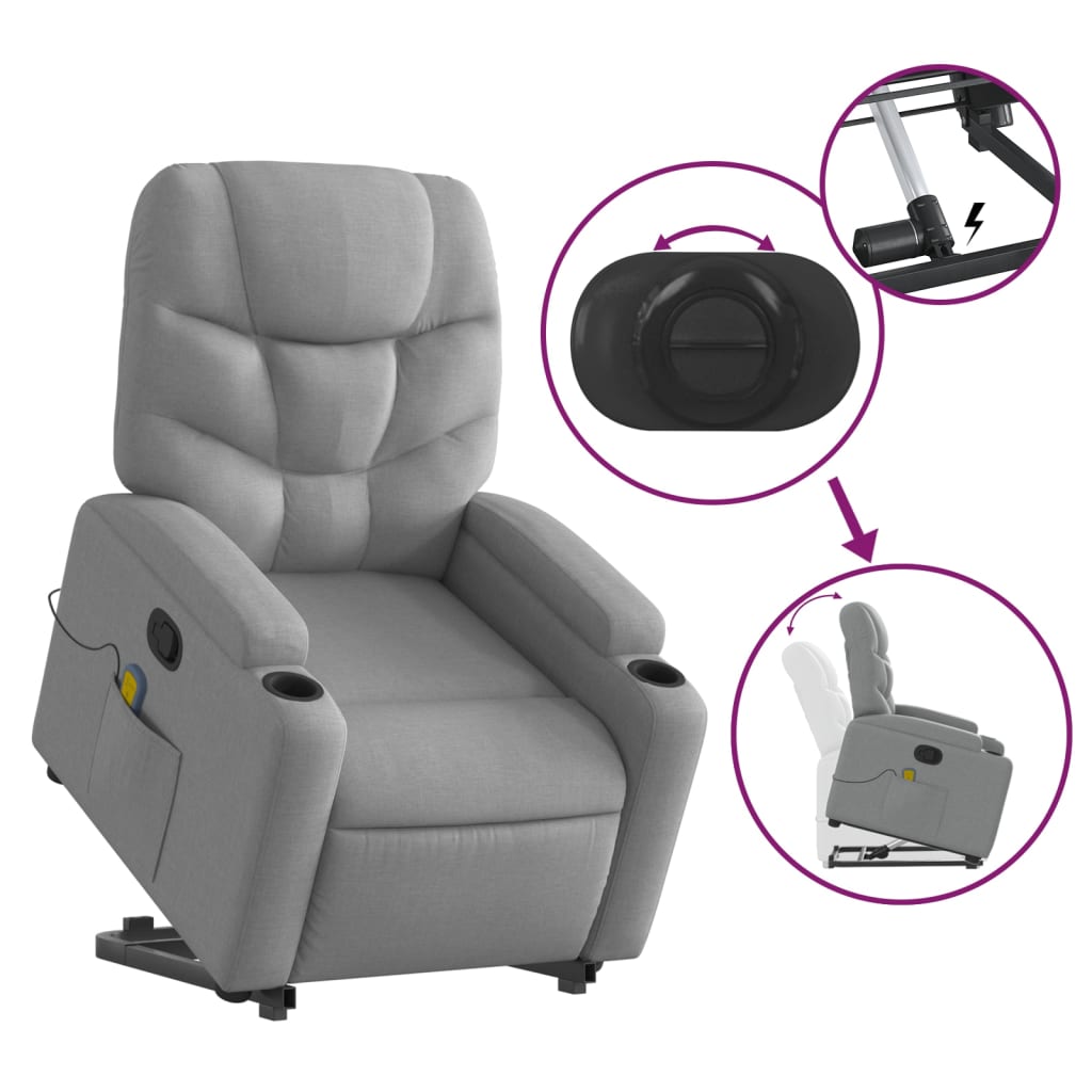 vidaXL Stand up Massage Recliner Chair Light Gray Fabric