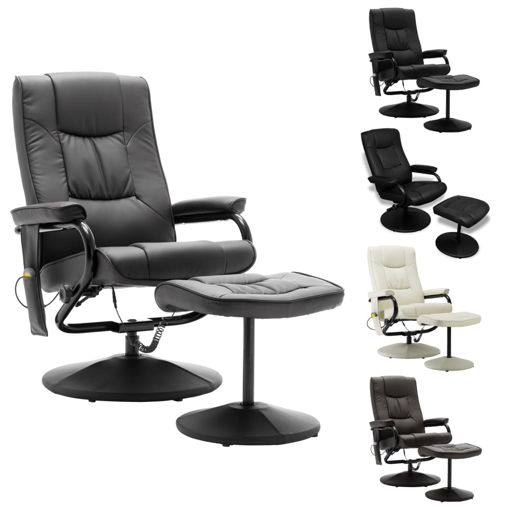 vidaXL Massage Recliner with Ottoman for Home Theater Cinema Faux Leather